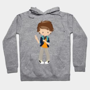 Rock Boy, Brown Hair, Band Singer, Microphone Hoodie